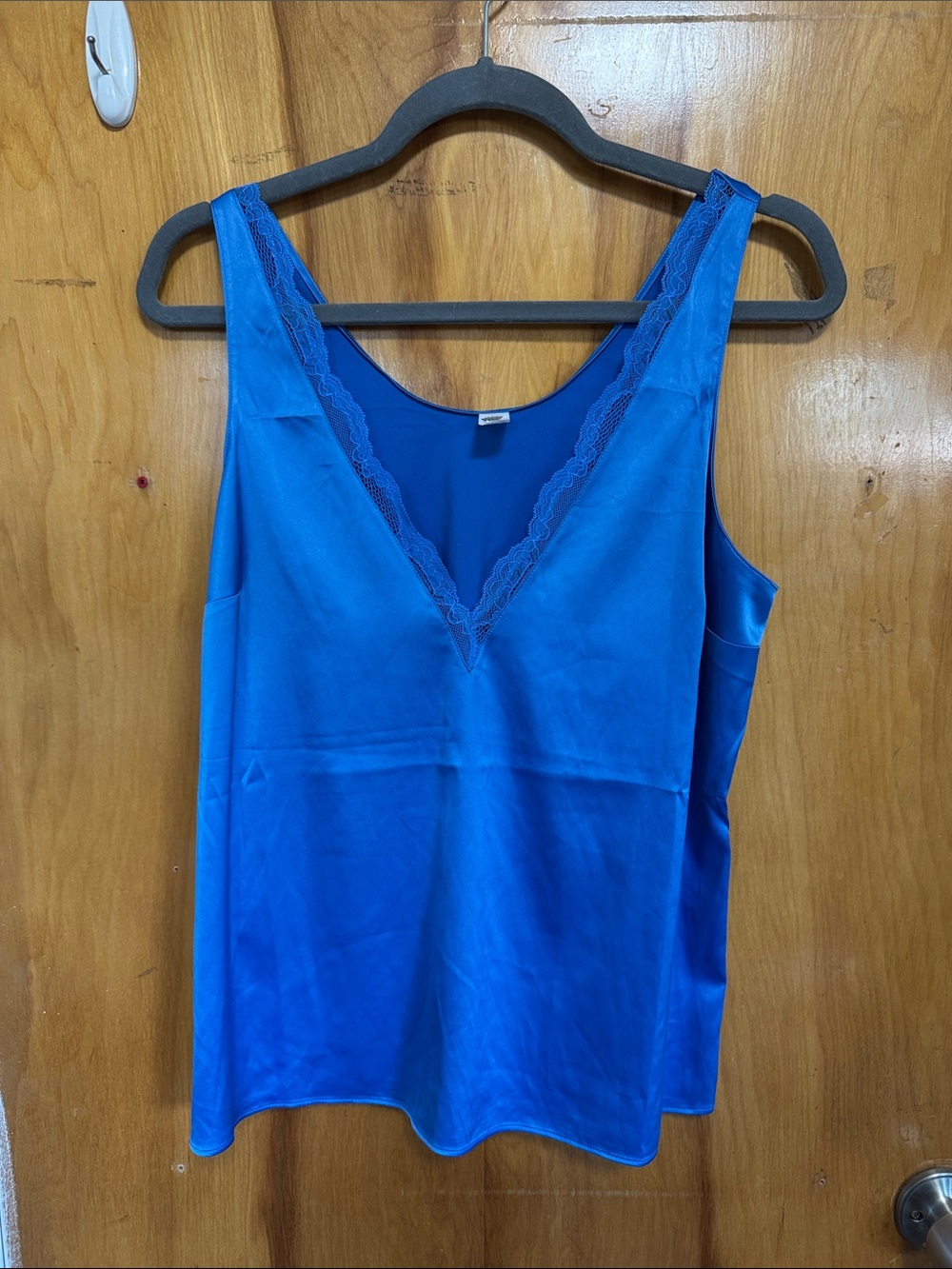 Blue Lace-Trim Satin Tank Top - Women